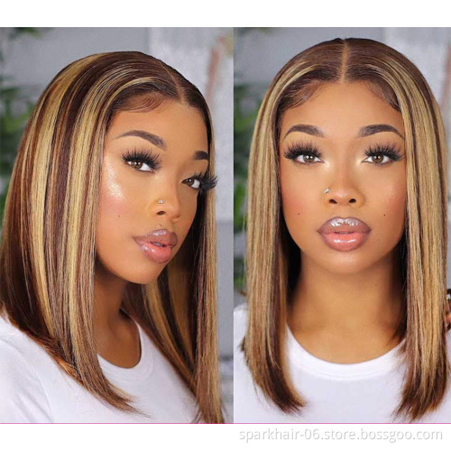 SPARK 10A 150% density Brazilian hair lace front wig, P4 / 27 color pre-picked Viking long hair lace wig, short bob wig